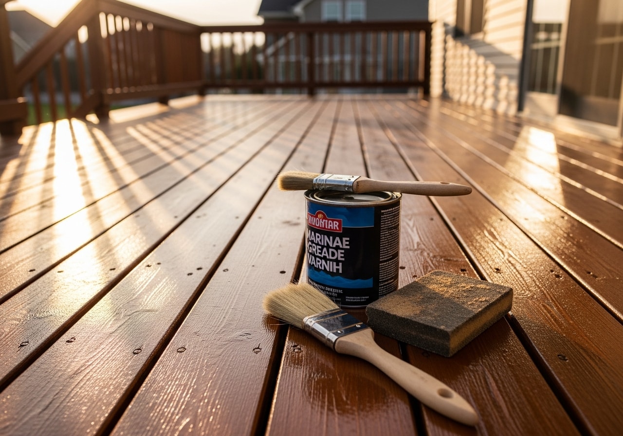 Restored deck with fresh stain and varnish finish in Poland