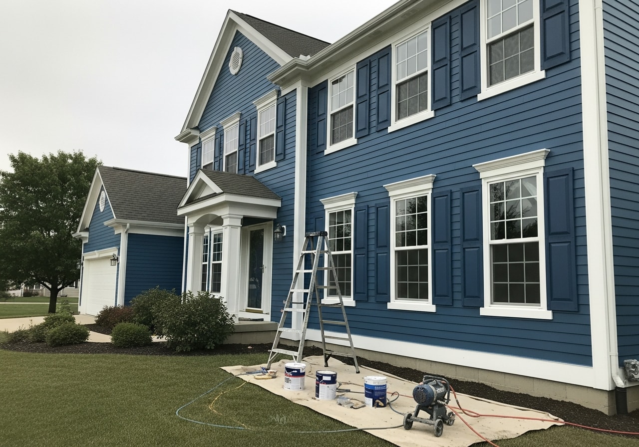 Completed exterior house painting on colonial home in Canfield