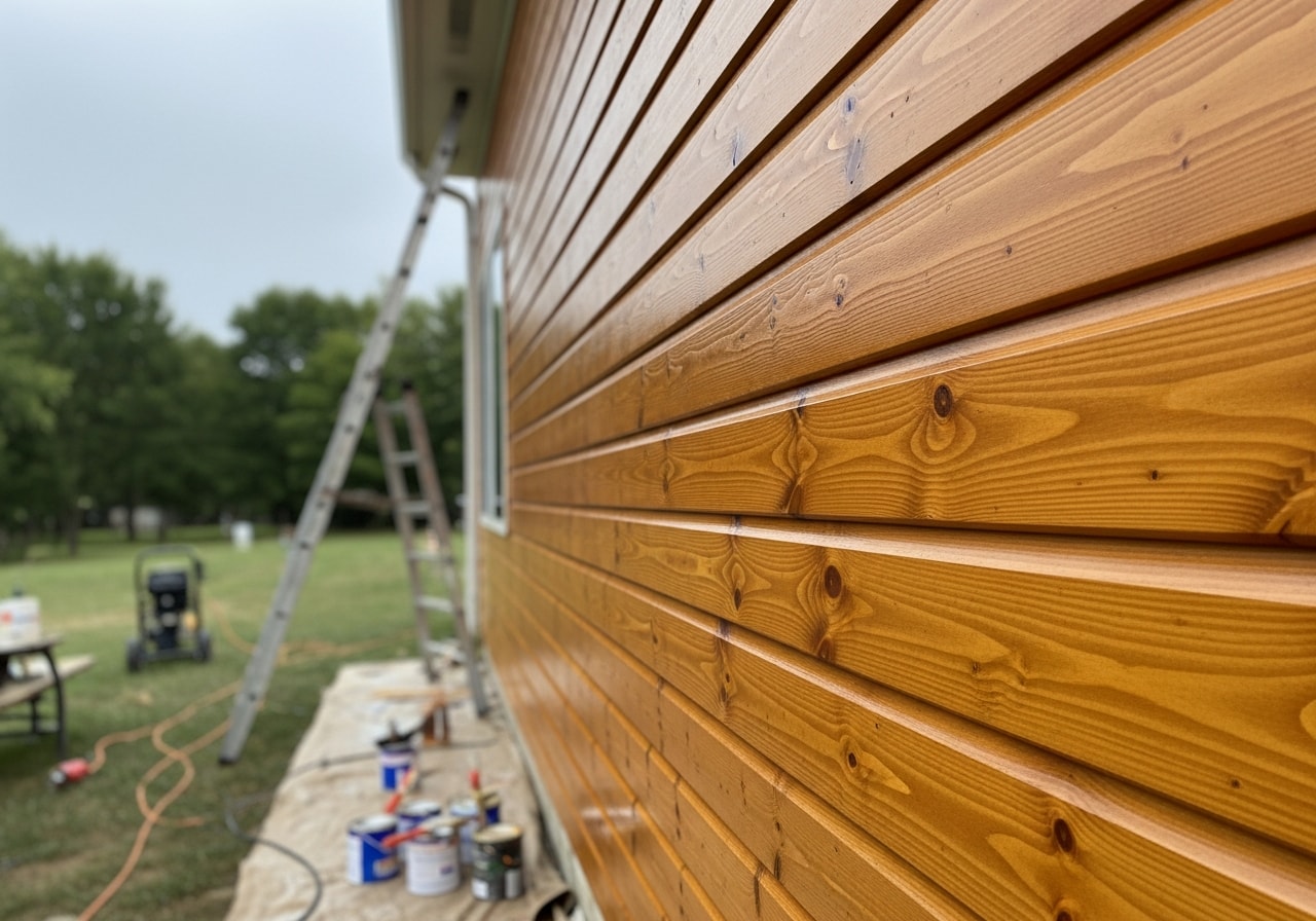 Cedar siding with fresh stain and varnish in Trumbull County
