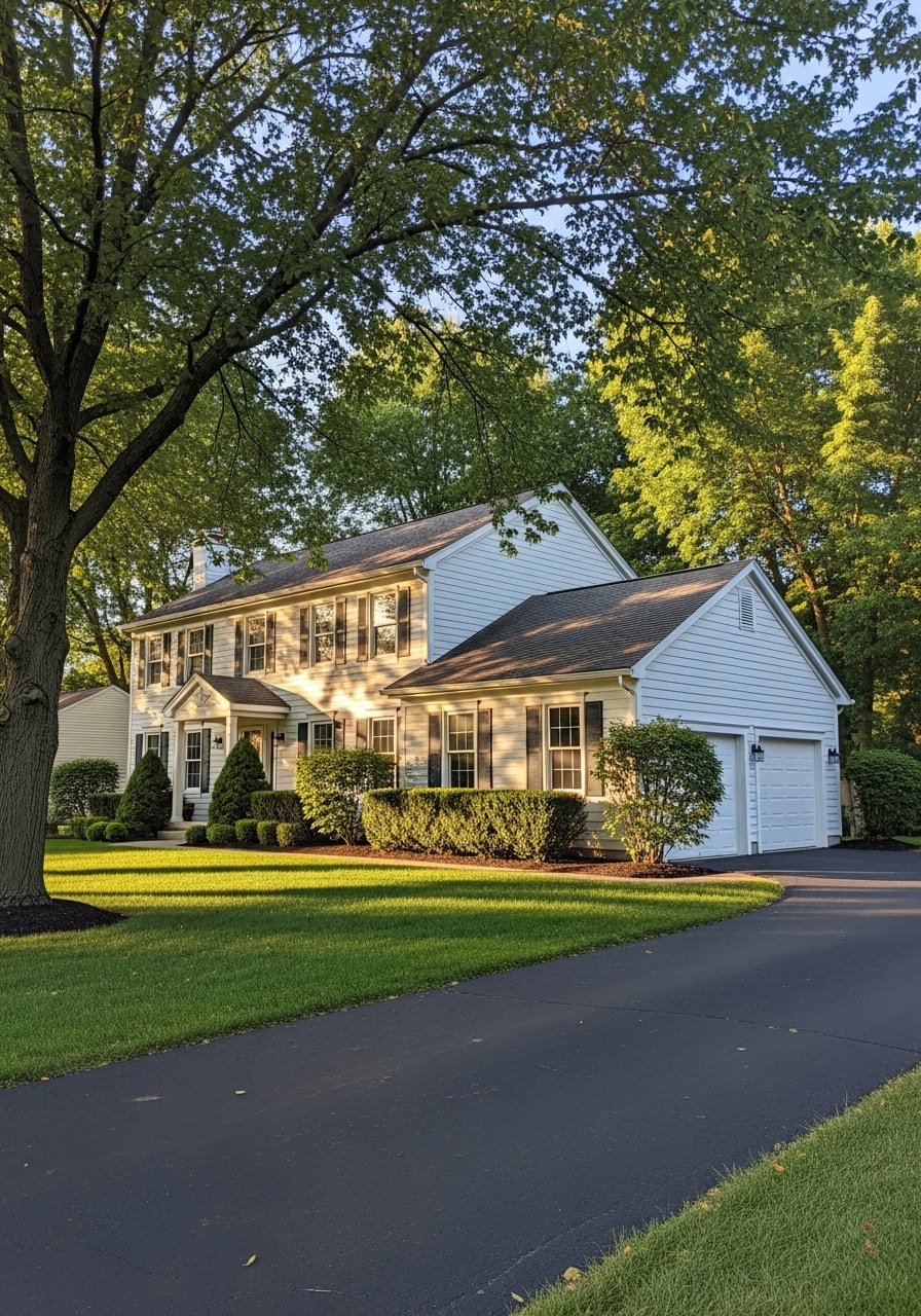 Portrait view of a Mahoning County residential property with mature trees and a well-maintained exterior.