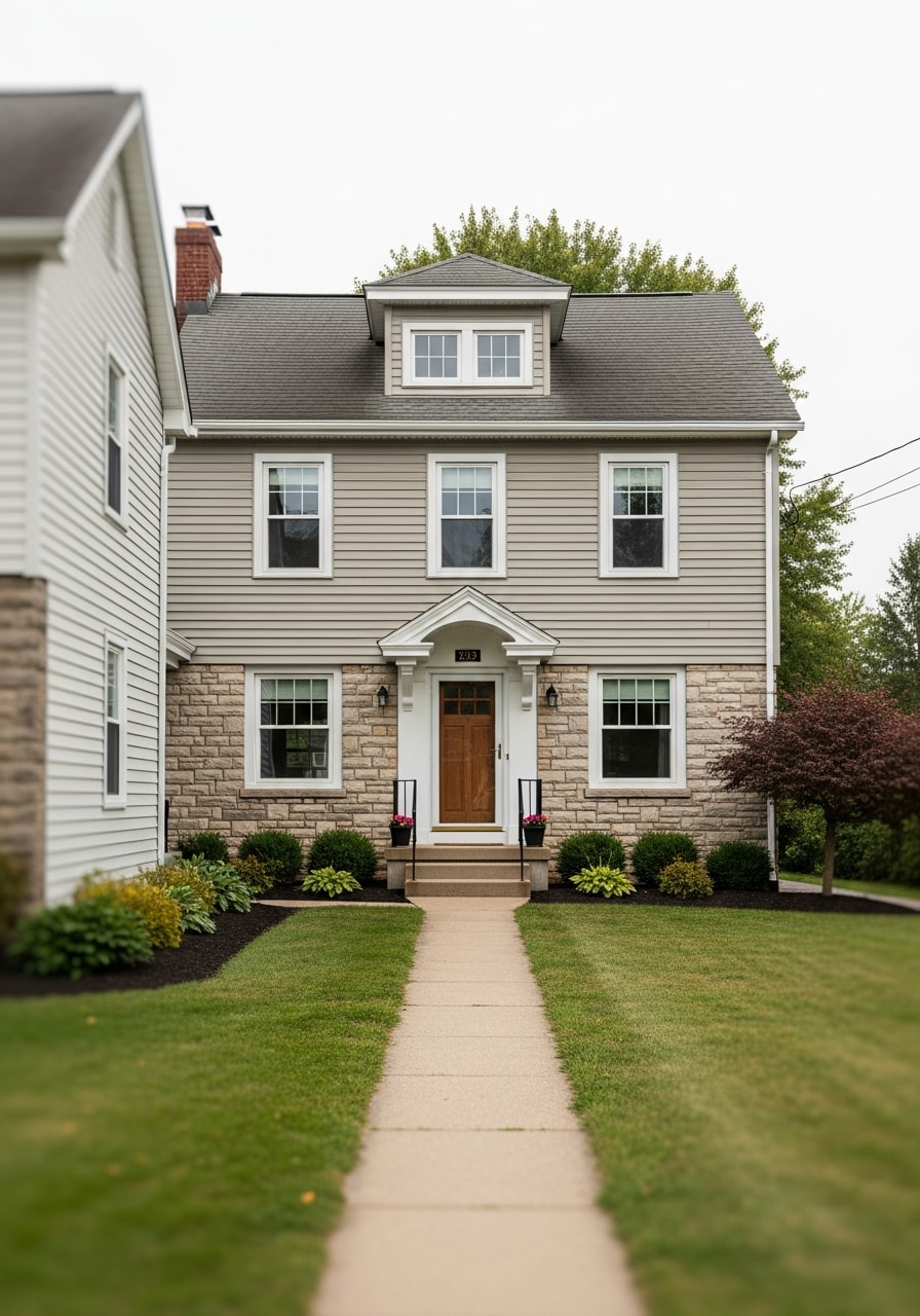 Portrait of a Mercer County home's exterior with residential features and established landscaping.